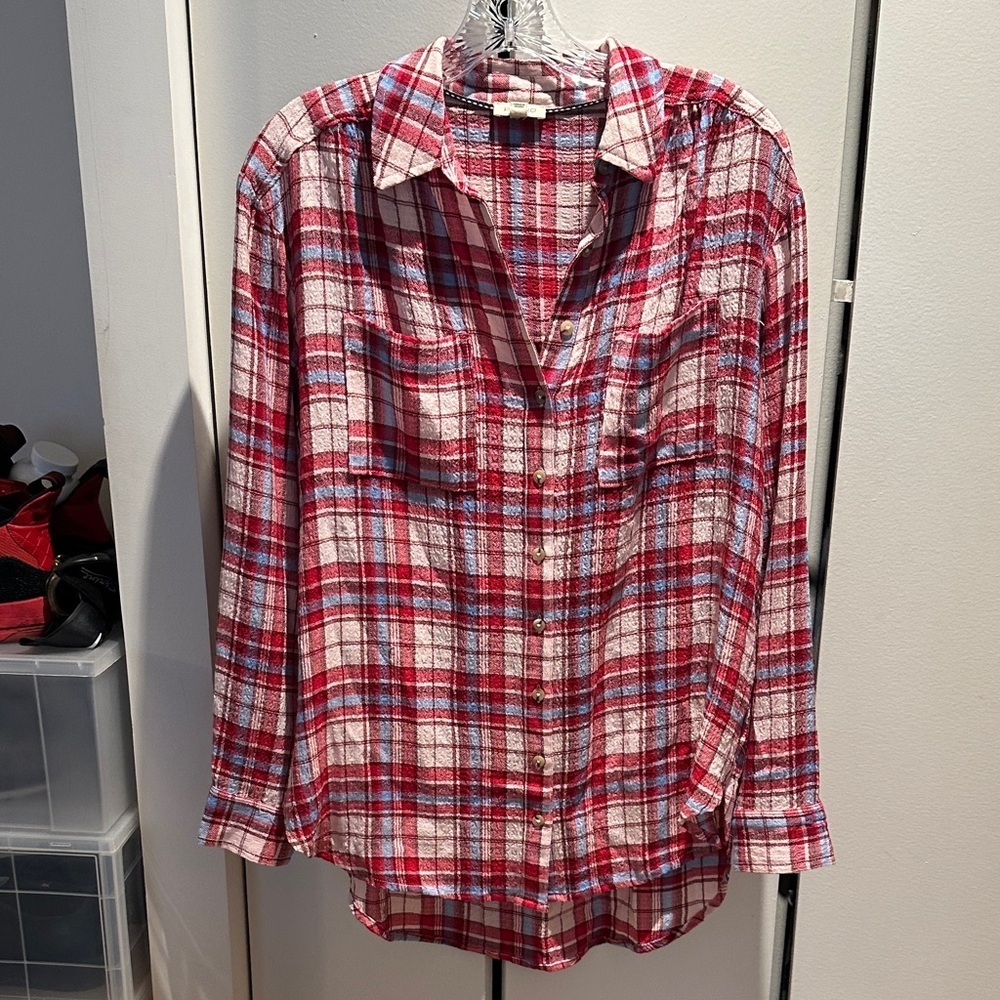 Pilcro Hadley Red and White Plaid Shirt
